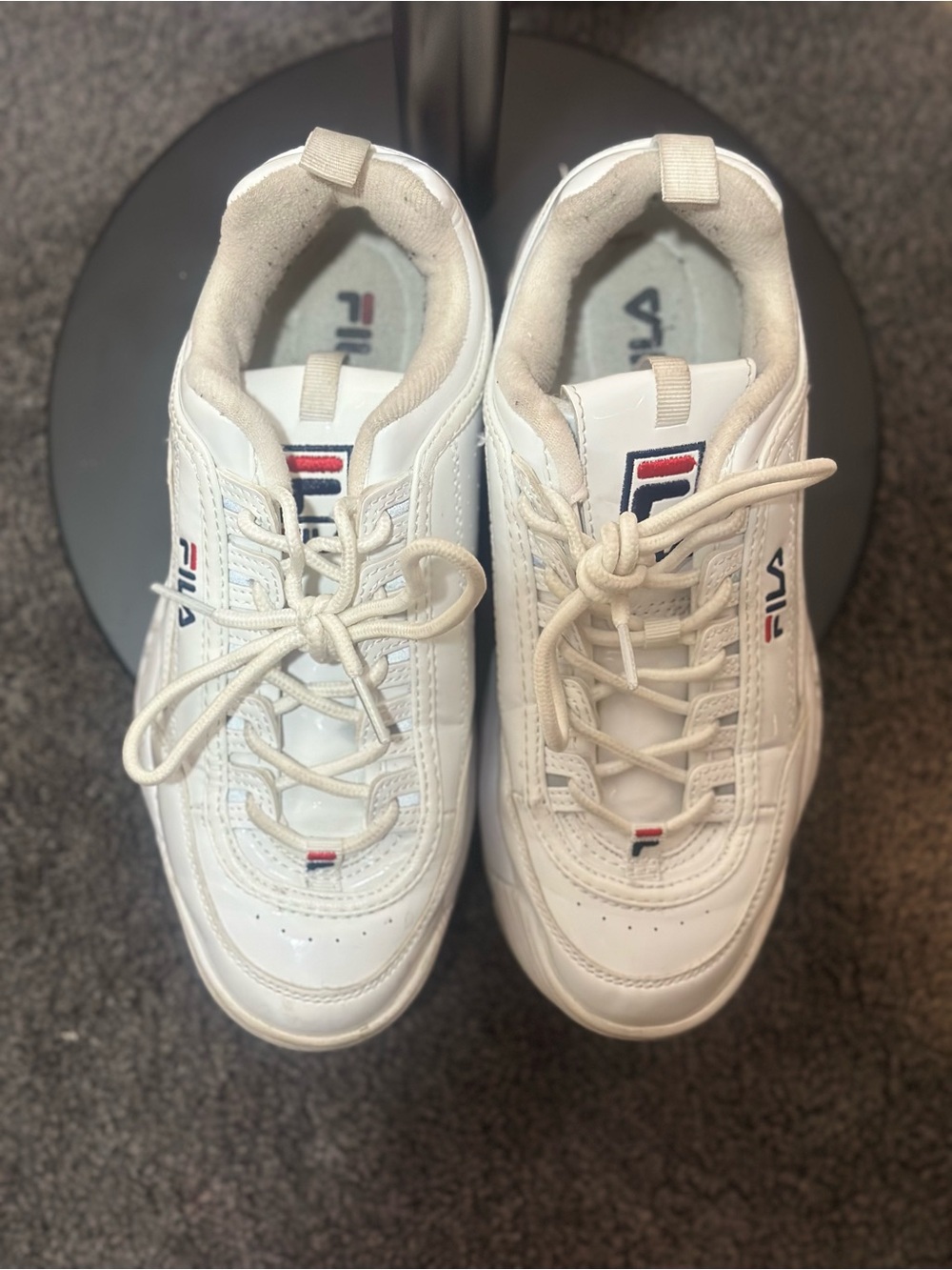 FILA Disruptor 2 Premium Patent White Chunky Sneakers Women’s 8.5